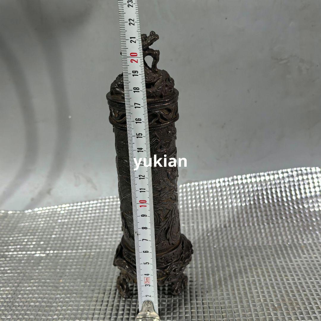 銅器 龍鳳竜柱香炉 香筒 薫炉 置物 香挿 装飾品 工芸品 美術品