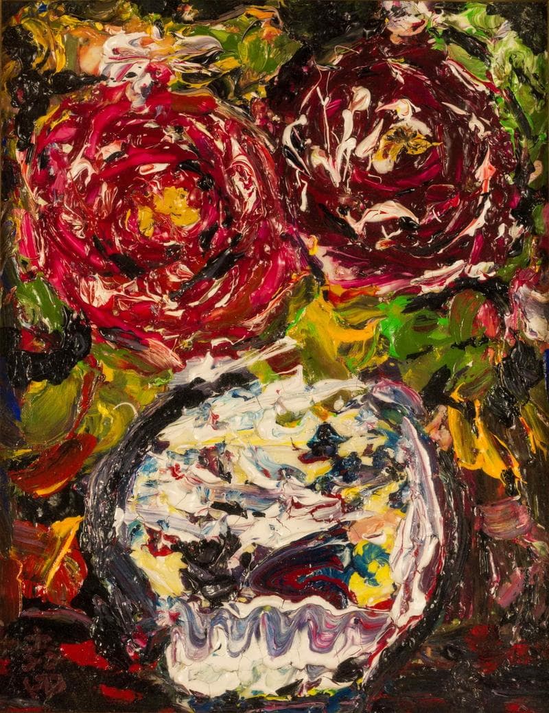 森田茂　油彩　肉筆『牡丹』表サイン　裏サイン　F6号　額装　b634