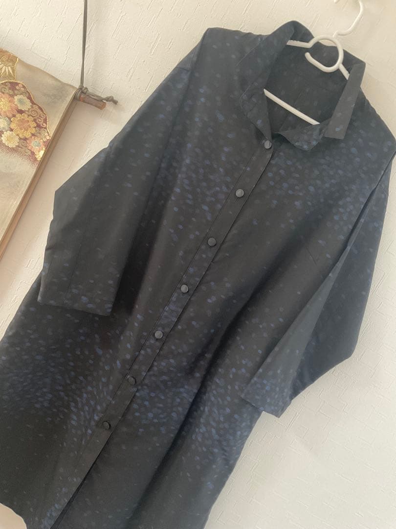 ①着物リメイク❣️ 大島紬着物からシャツカラーロングコート❣️証紙付き❣️