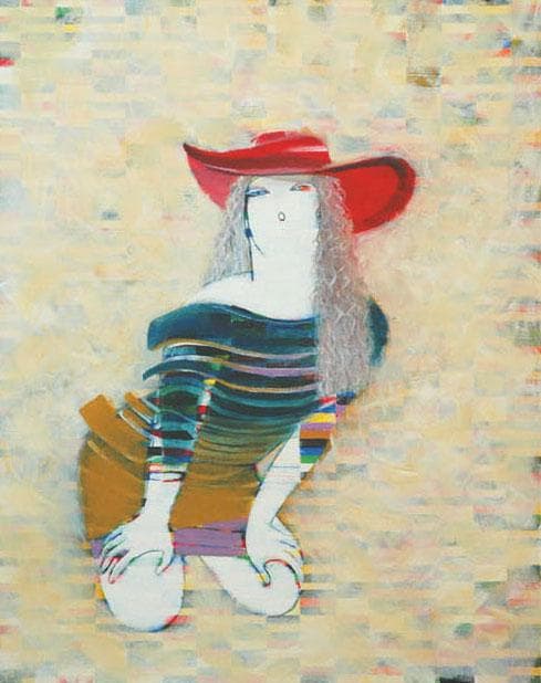 油絵 絵 絵画インテリア 額付(青緑＋金色の枠) F6-050213 人物女性像