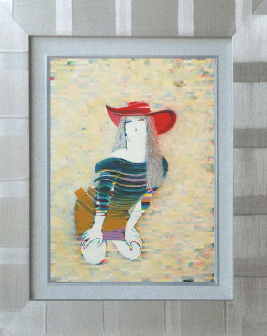 油絵 絵 絵画インテリア 額付(青緑＋金色の枠) F6-050213 人物女性像