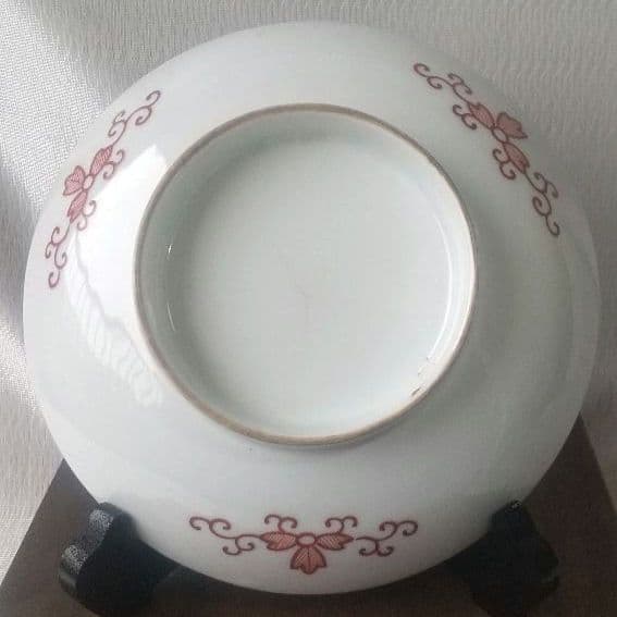 古伊万里 色絵 赤槍 唐子 皿/20.5cm 茶道具 骨董 7312