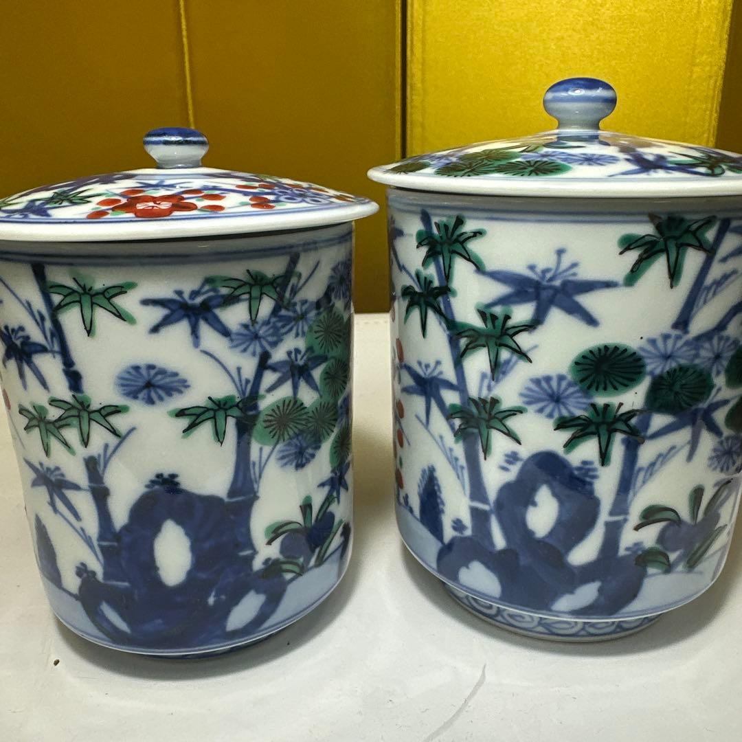 湯吞，京焼，平安，清水焼，茶道具 陶磁器 花柄 2個セット