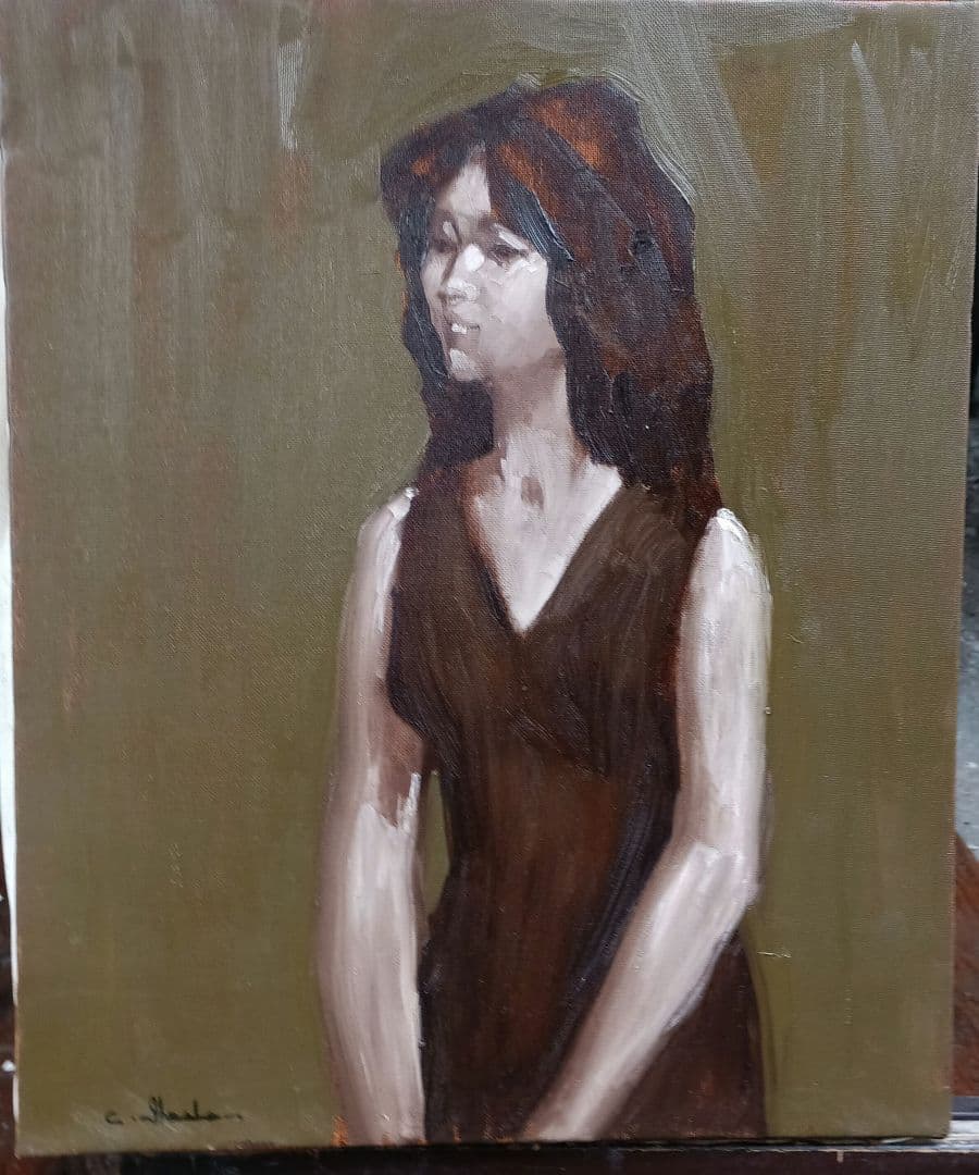 池田千鶴子　くつろぎ　8号油彩　額なし　京都東峰美術旧蔵