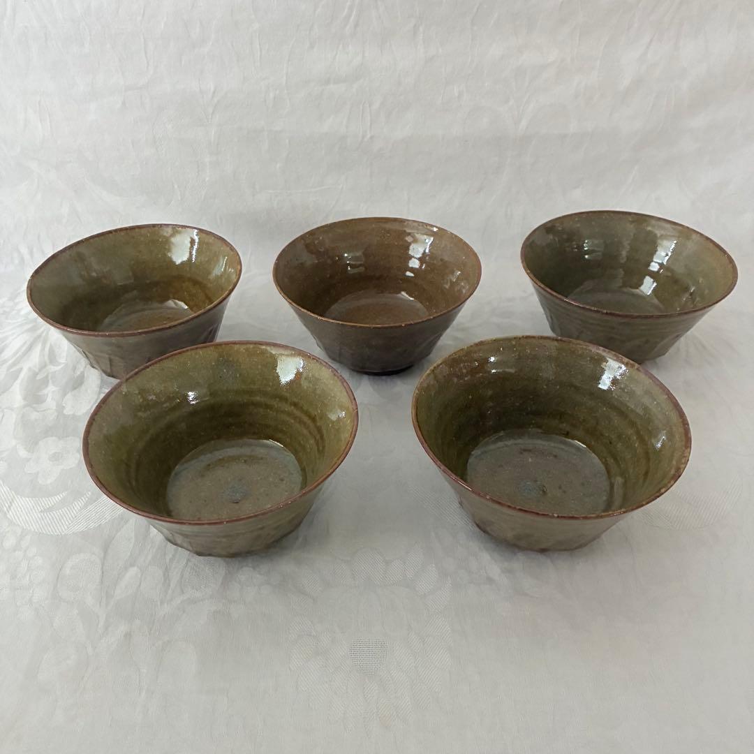 作家物 永見鴻人作 灰釉鉢 中鉢 5客セット 骨董品 桐箱入り