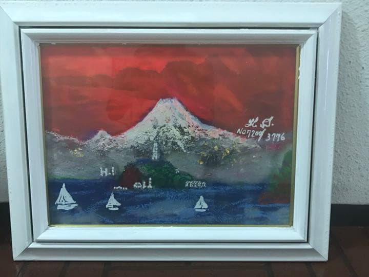 夕焼けの富士山と江ノ島のイメージ、富士山曼荼羅の一点