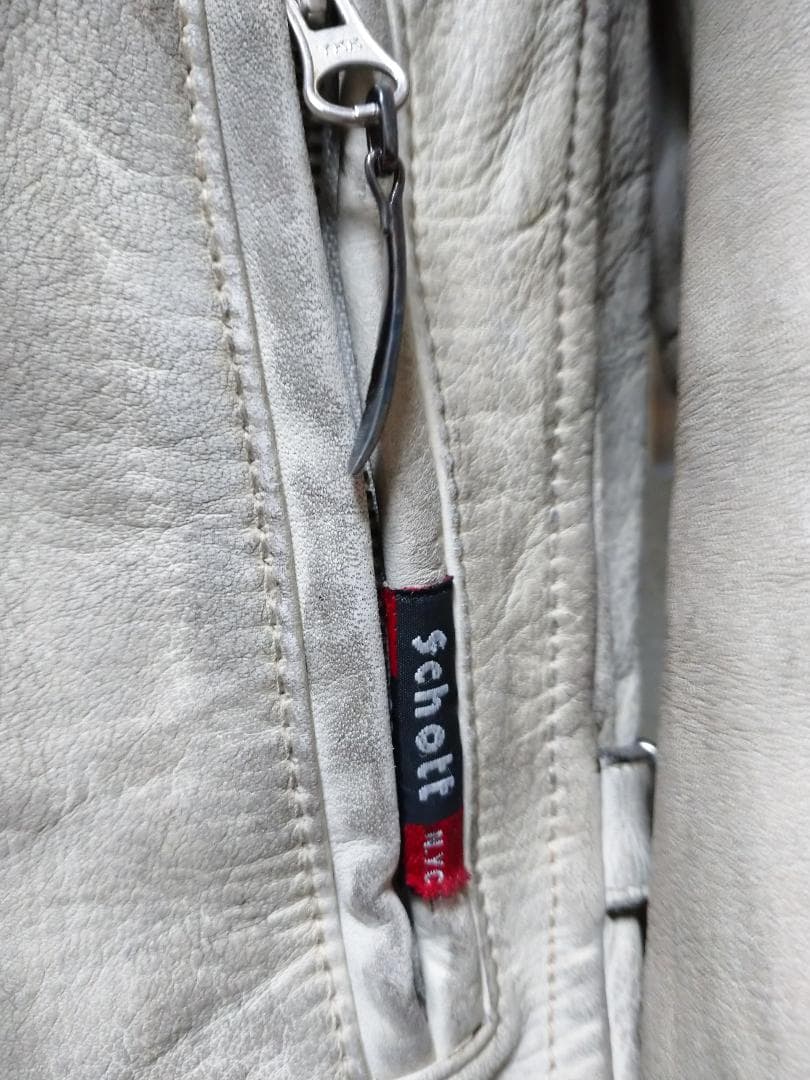 Schott★ショット★シングルライダース★レザー★ダメージ加工 ホワイト白