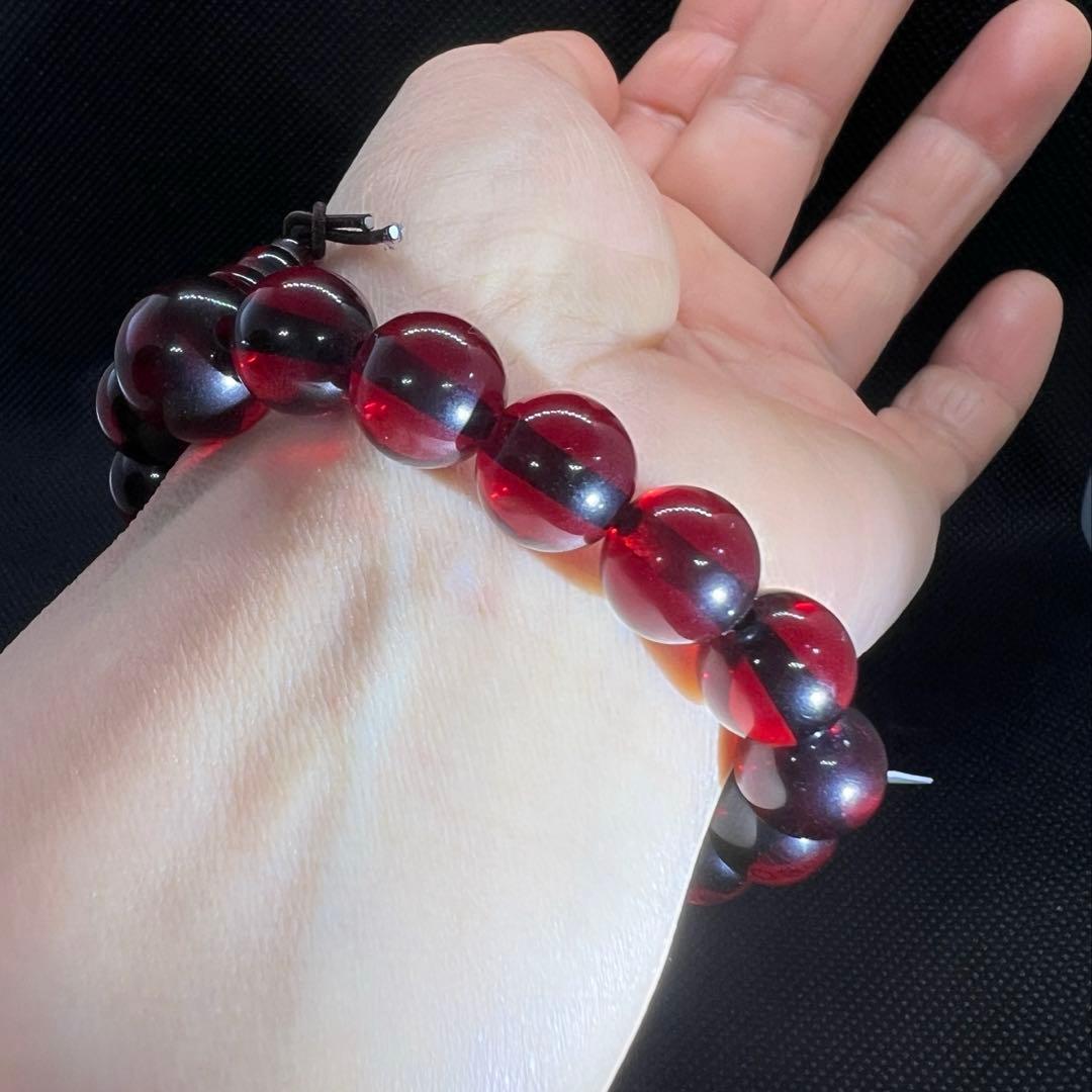 新品　天然レッドアンバー 赤琥珀10mmブレスレット鑑定書付きAB999