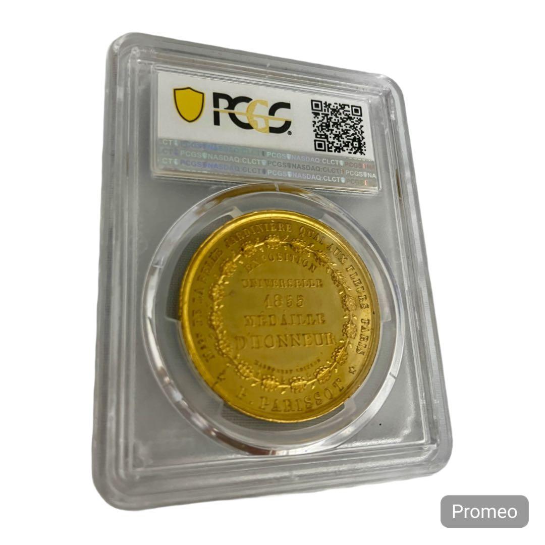 1855 ナポレオン3世夫妻パリ万博来訪記念金銅メダルSP64 PCGS