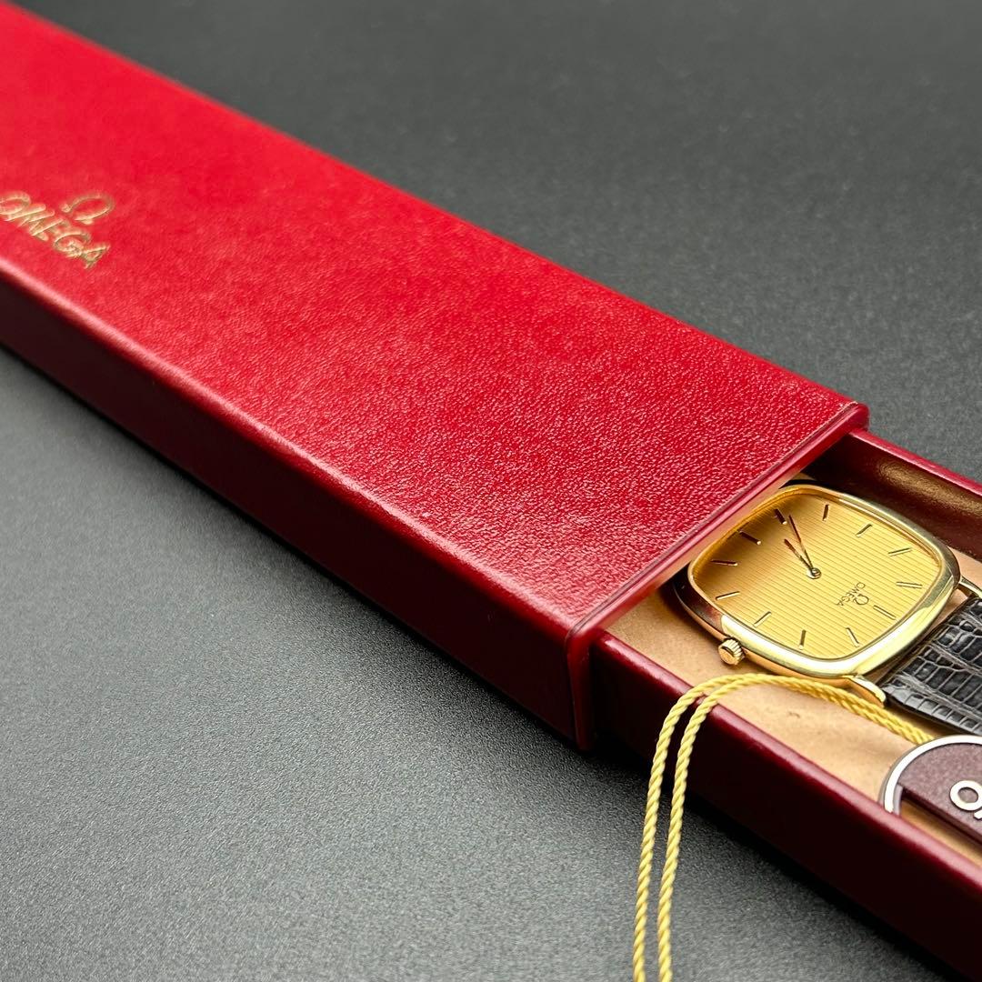 美品 オメガ デビル 新品電池 箱タグ付 195.0077 ストライプ メンズ