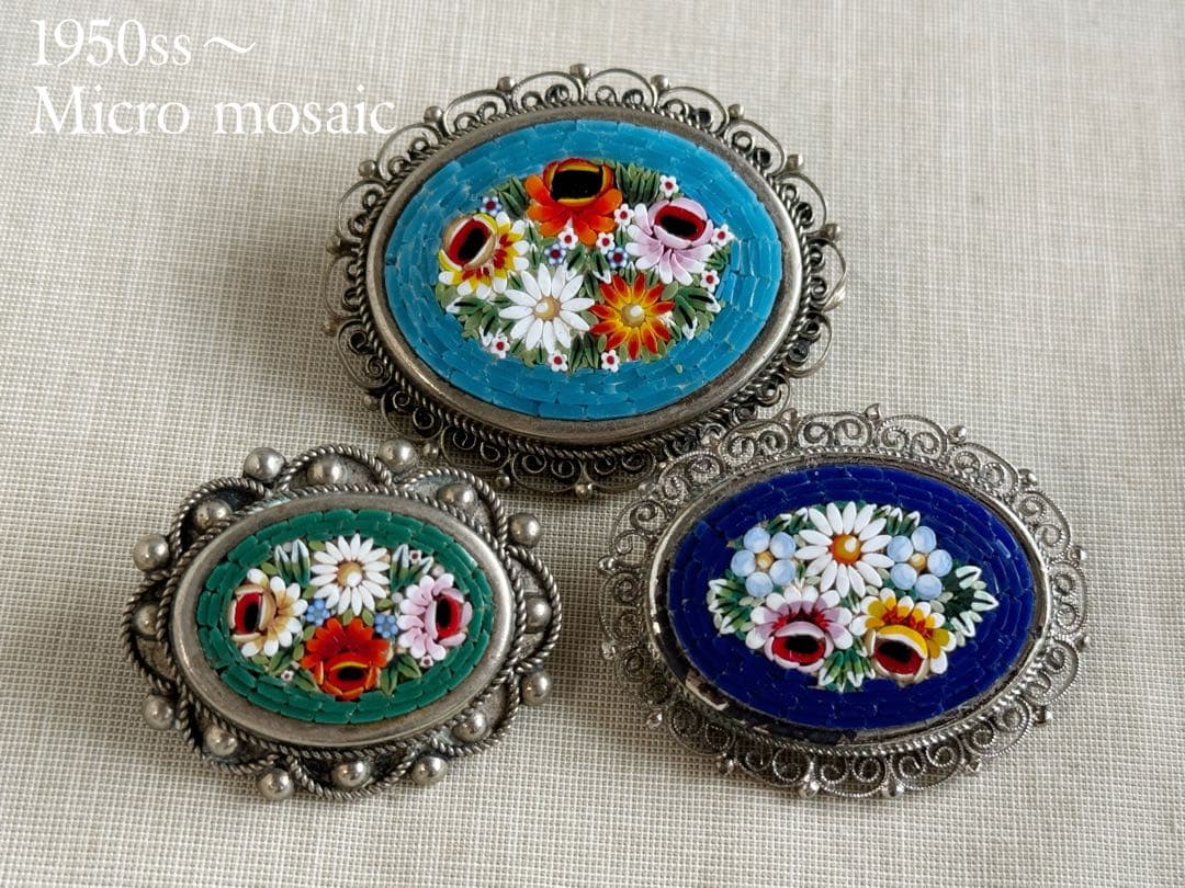 1950s〜 イタリア製 マイクロモザイク ブローチ 3点セット