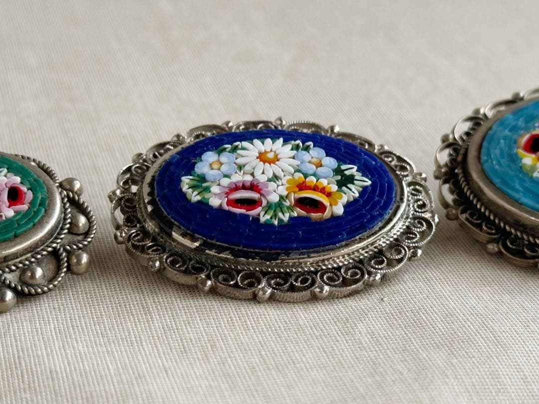 1950s〜 イタリア製 マイクロモザイク ブローチ 3点セット