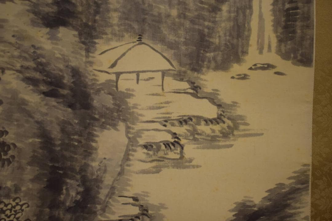 真作/田能村直外/麦友/山水村画賛/桐共箱付/布袋屋掛軸HI-926