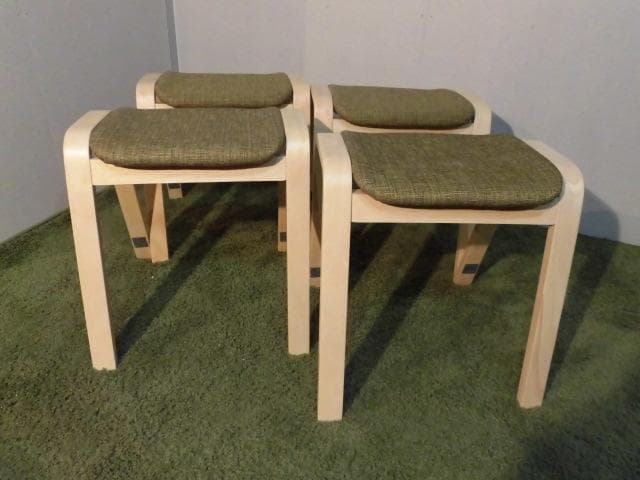 アウトレット★スタッキングスツール★4脚セット/ナチュラル枠（グリーン）