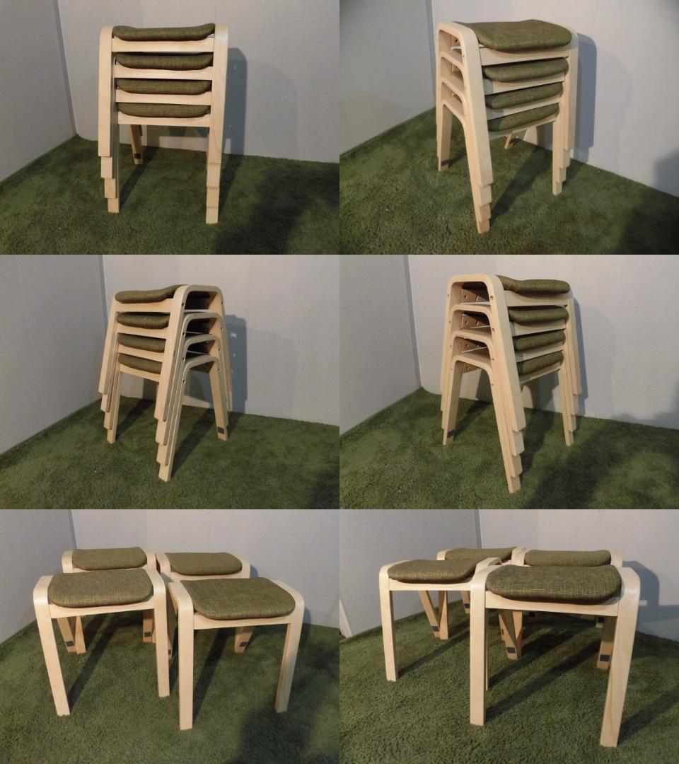 アウトレット★スタッキングスツール★4脚セット/ナチュラル枠（グリーン）