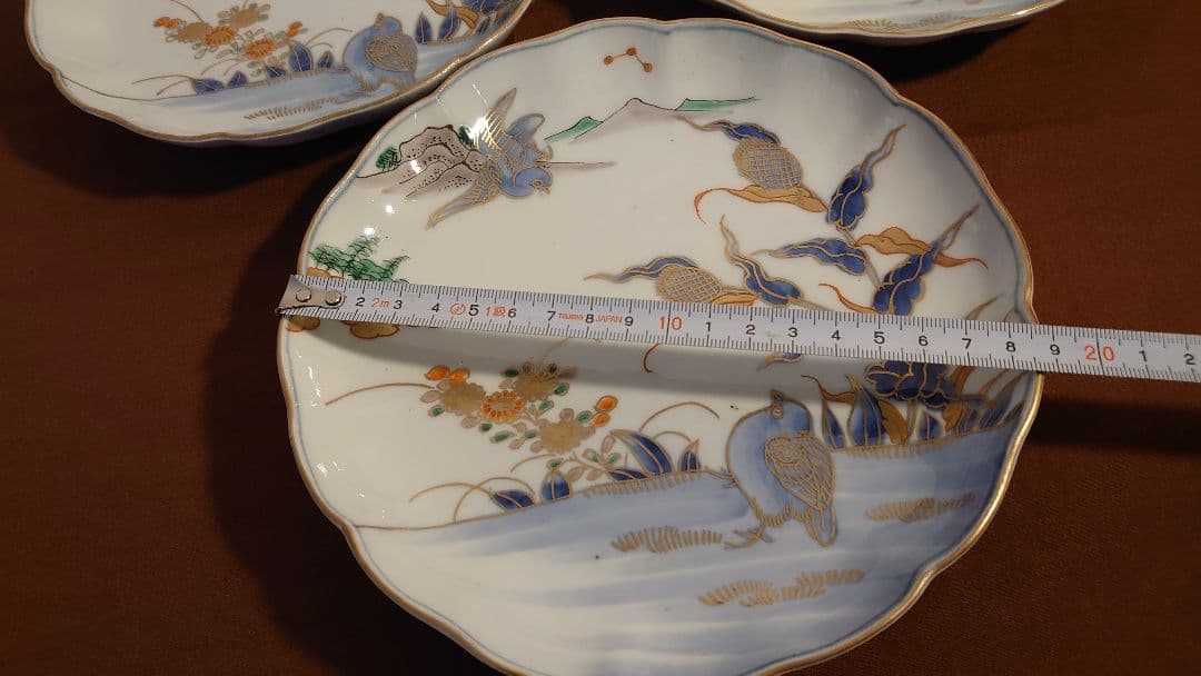 古伊万里　伊万里　色絵　金襴手　中皿　菓子皿　鳥の図　蔵出し　３客