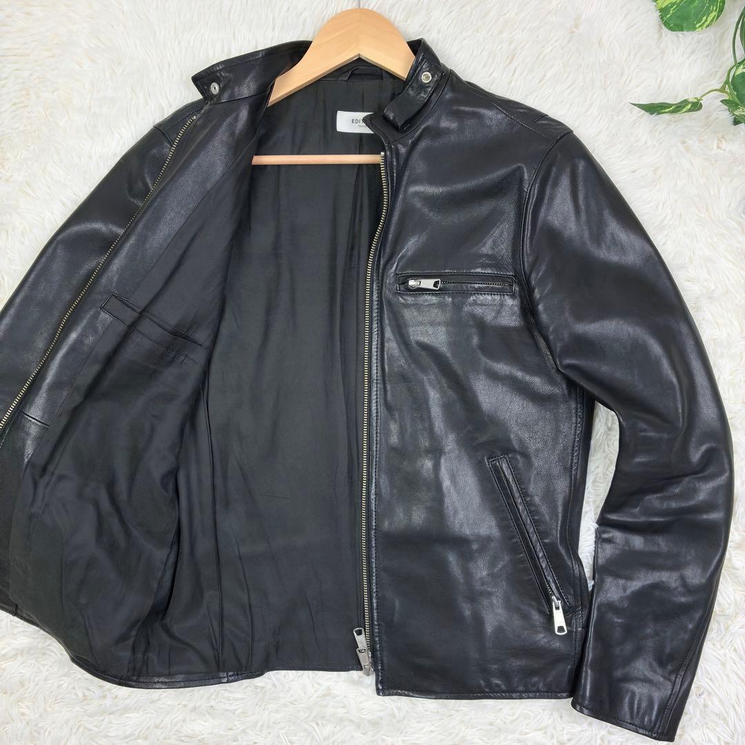 美品　トゥモローランド　ラムレザー　シングルライダース　レザージャケット　S　黒