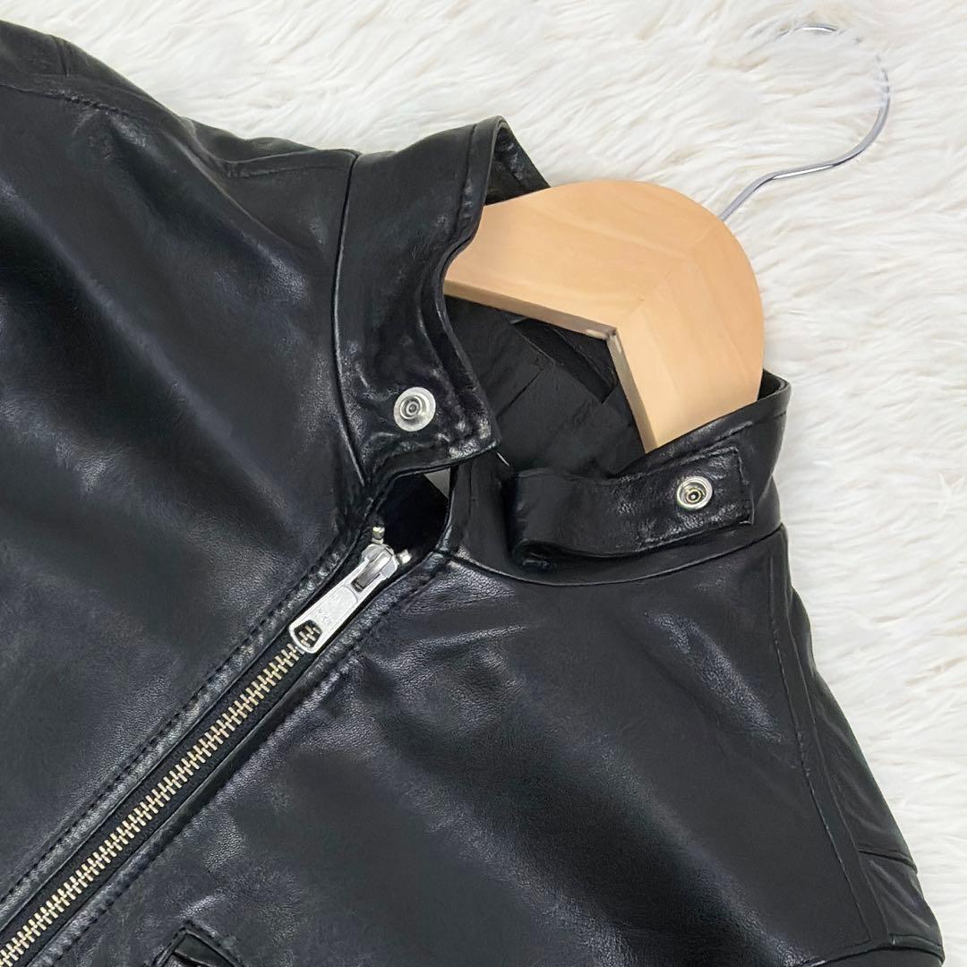 美品　トゥモローランド　ラムレザー　シングルライダース　レザージャケット　S　黒