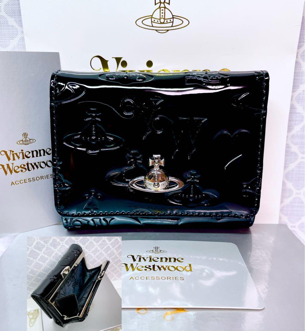 【内側に素敵な柄♡新作】Vivienne Westwood 折財布 エナメル黒