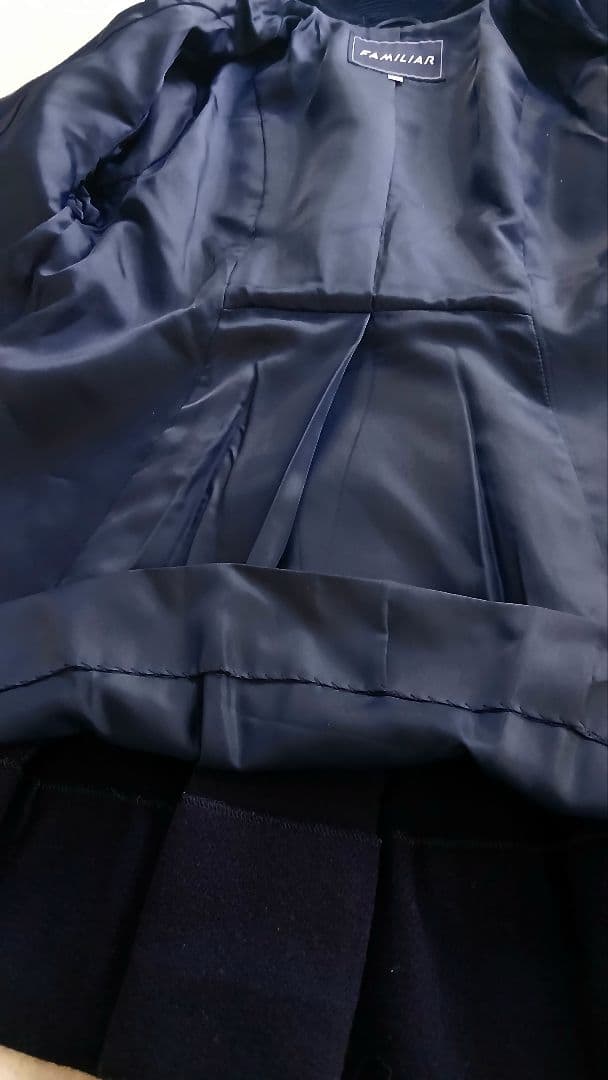 ファミリア(120)お受験フォーマルウールコート濃紺ネイビー