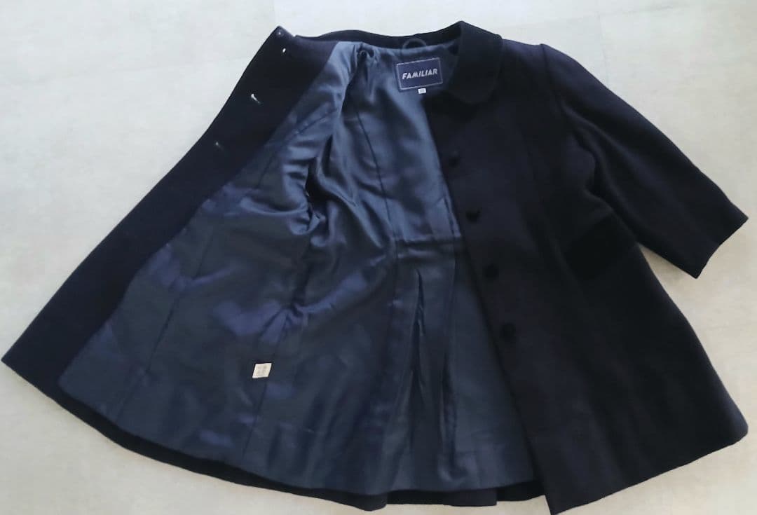 ファミリア(120)お受験フォーマルウールコート濃紺ネイビー