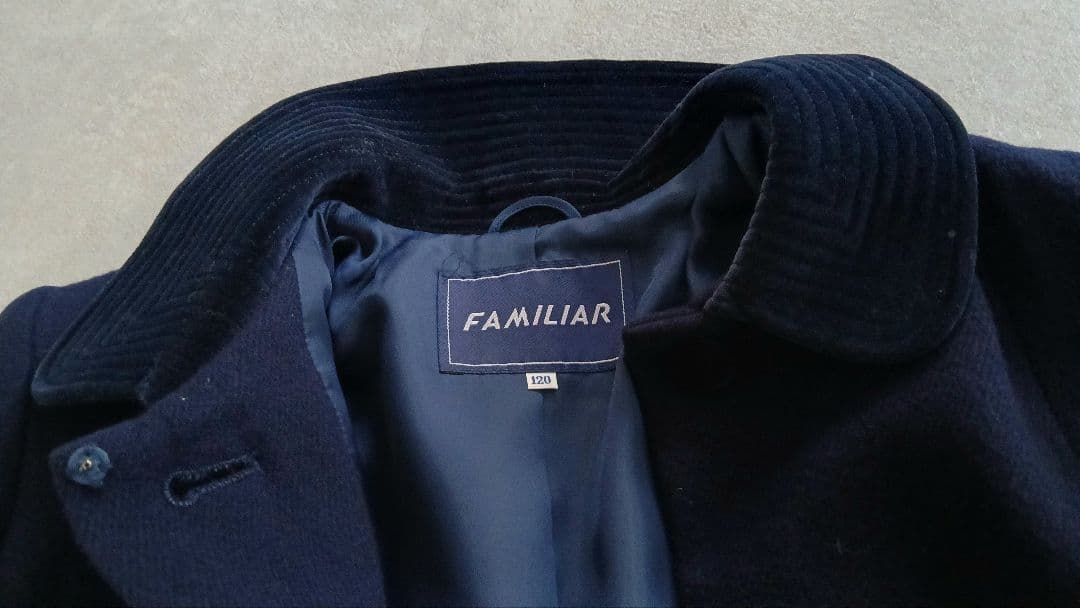 ファミリア(120)お受験フォーマルウールコート濃紺ネイビー