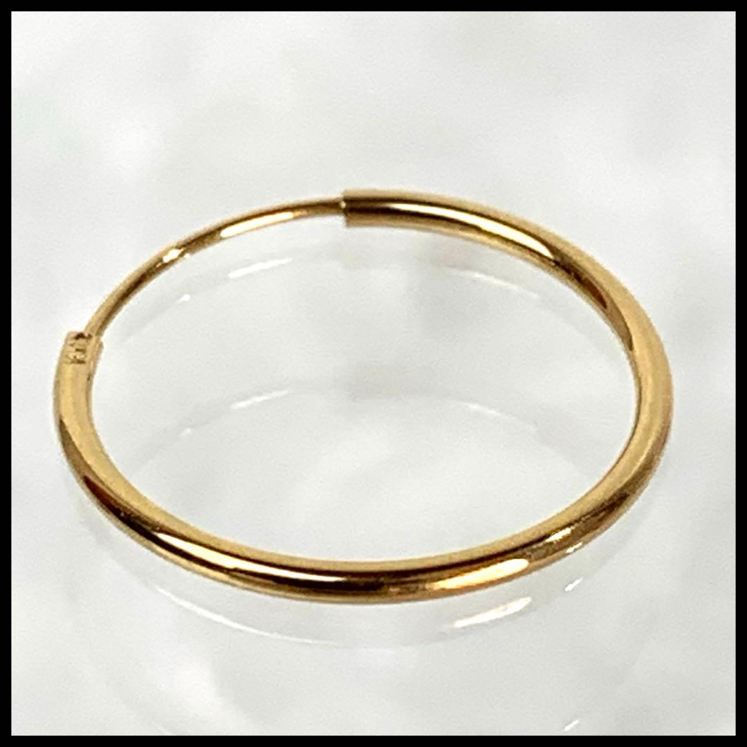 K18 YG フープピアス バネ式 直径15mm 太さ1mm ユニセックス