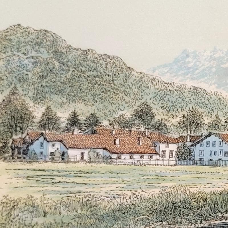 ☆織田義郎☆　銅版画+手彩 　246/500 ゴールドフレーム