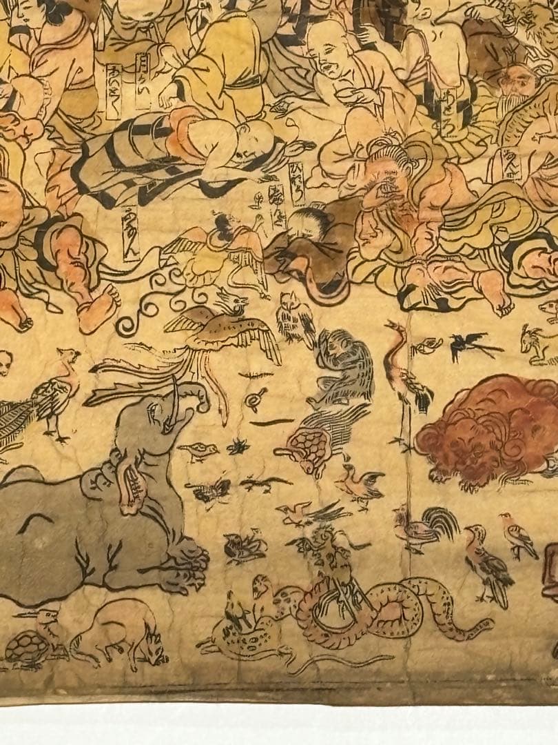 「丹緑彩色木版 釈迦涅槃図」江戸時代刊 木版画 1枚|仏教美術 仏像 和本