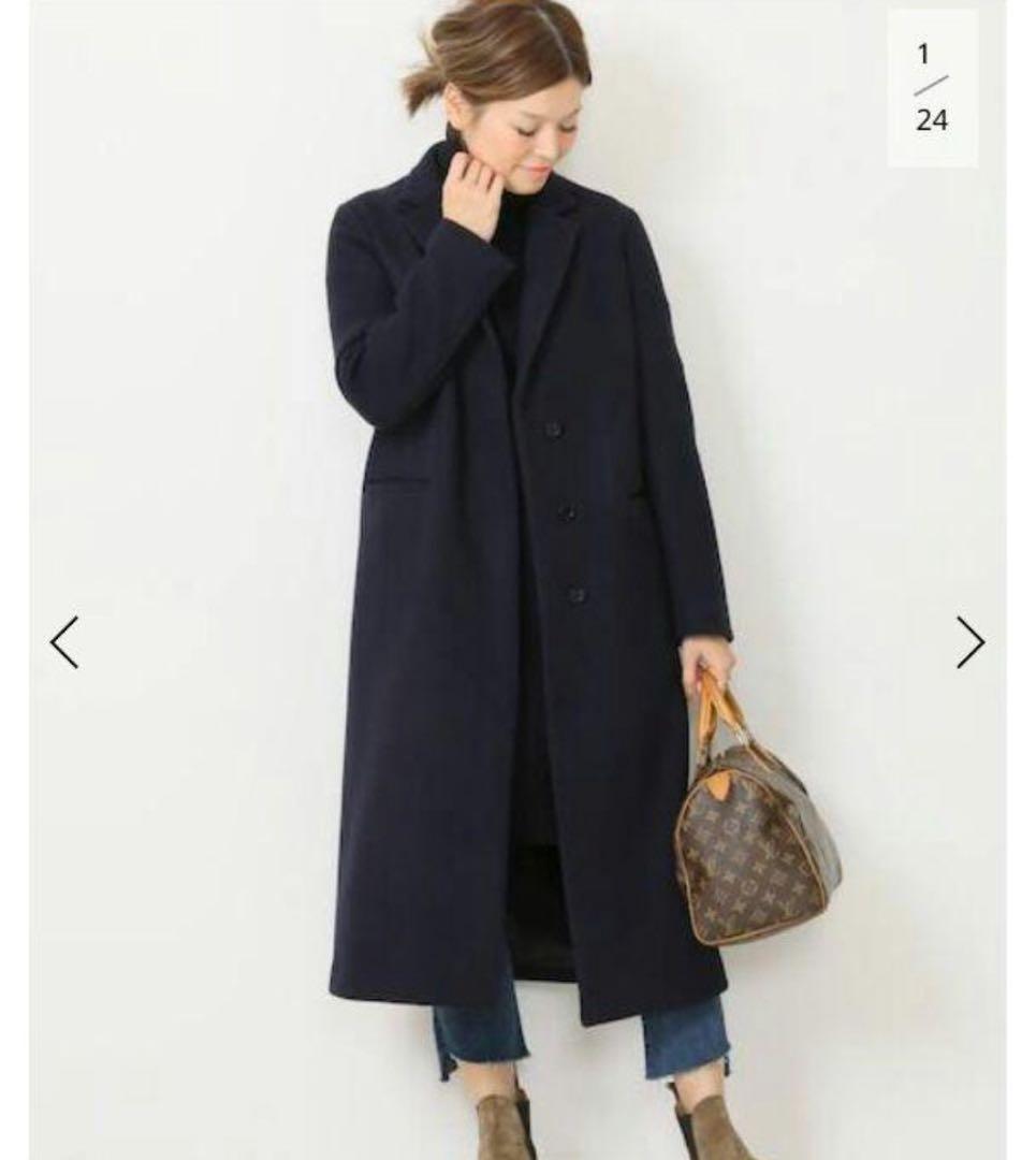 ドゥーズィエムクラス　イレーヴ　ウールチェスターコート　ロング丈　ネイビー