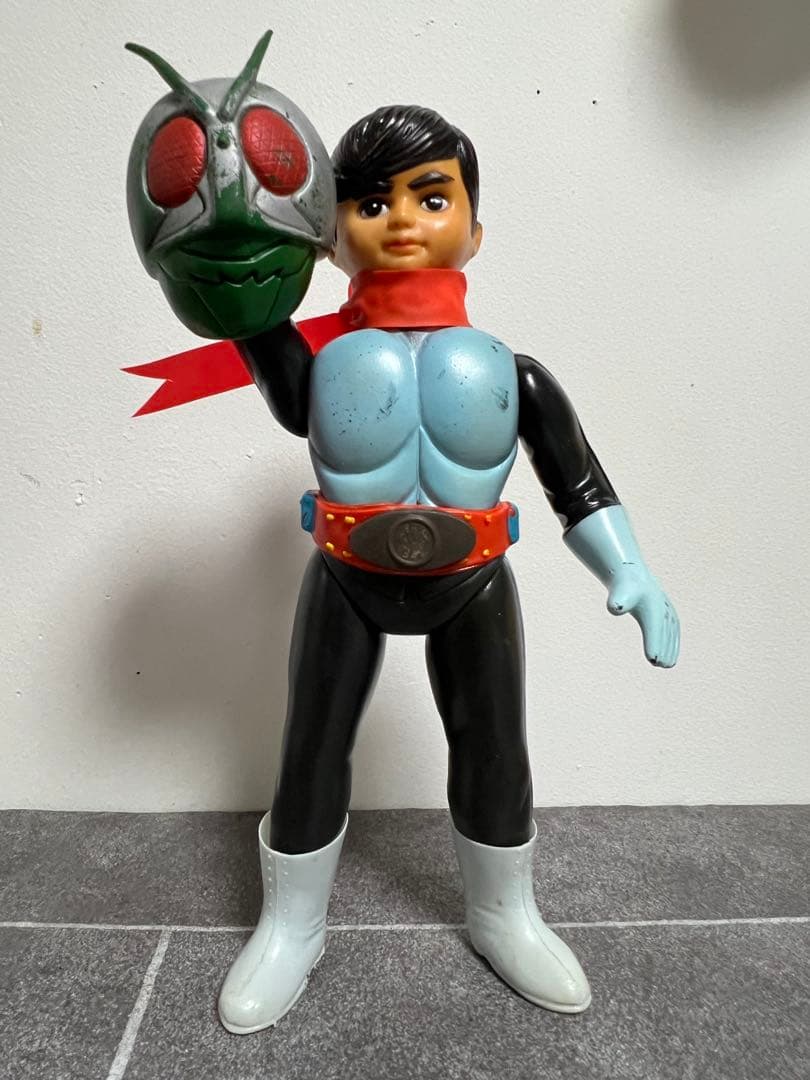ポピー 仮面ライダー新1号 ソフビ ブリキベルト 2本線 当時物