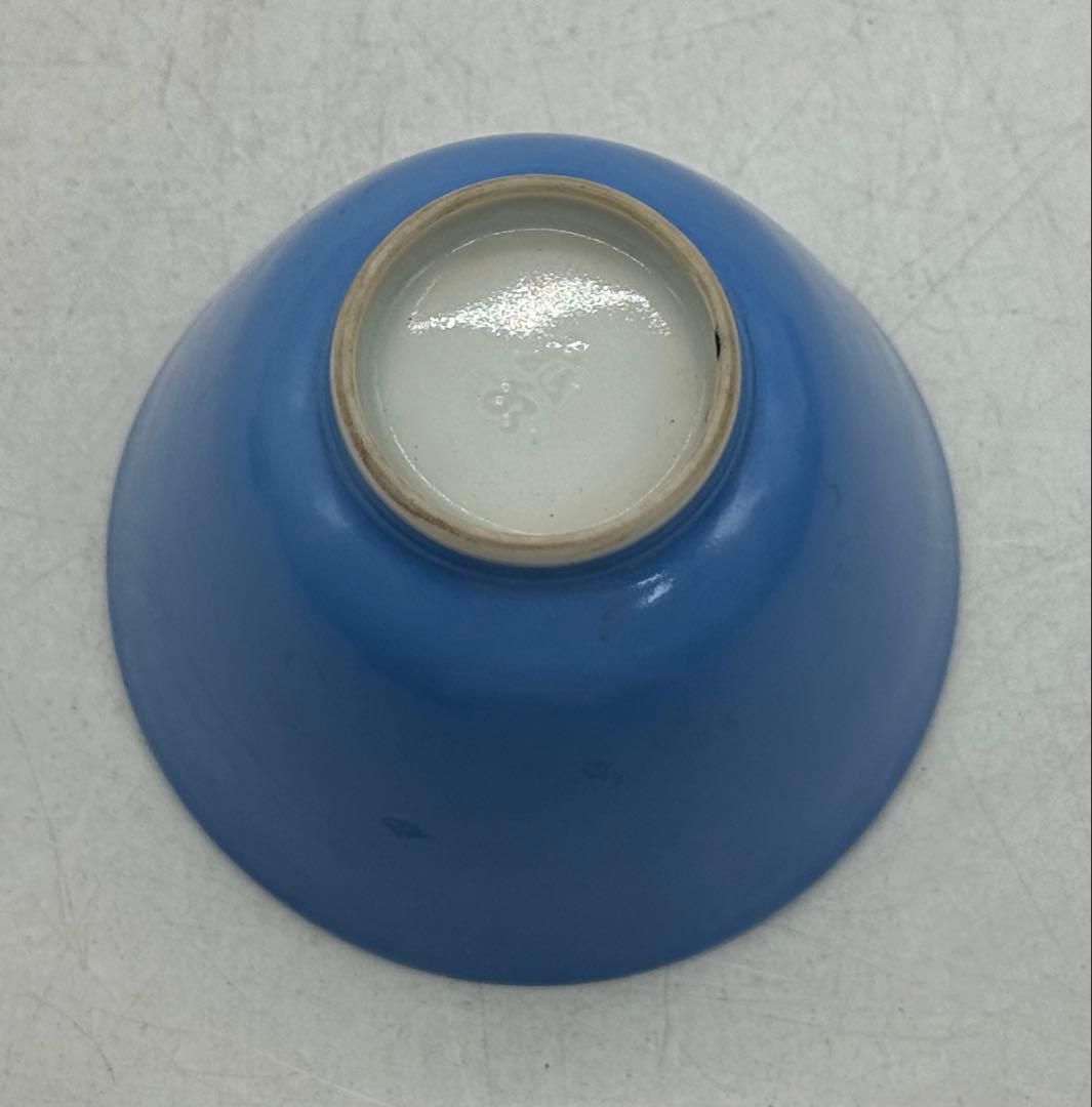 江戸　古清水　水色釉小杯ペア　亀水作　高級茶器　殻手　瑠璃釉　送料込み0819