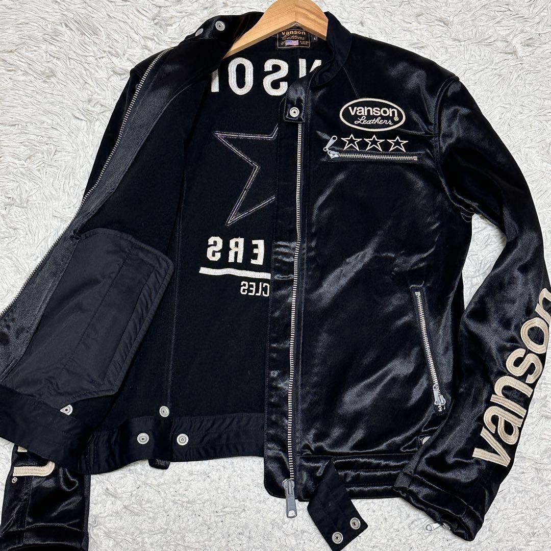 バンソン VANSON 刺繍 ナイロン ライダース ジャケット ブルゾン L