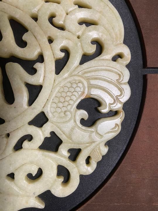 中国古美術品　砡 特大玉　福字龍鳳文玉壁