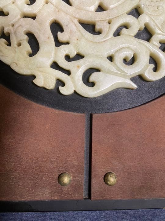 中国古美術品　砡 特大玉　福字龍鳳文玉壁