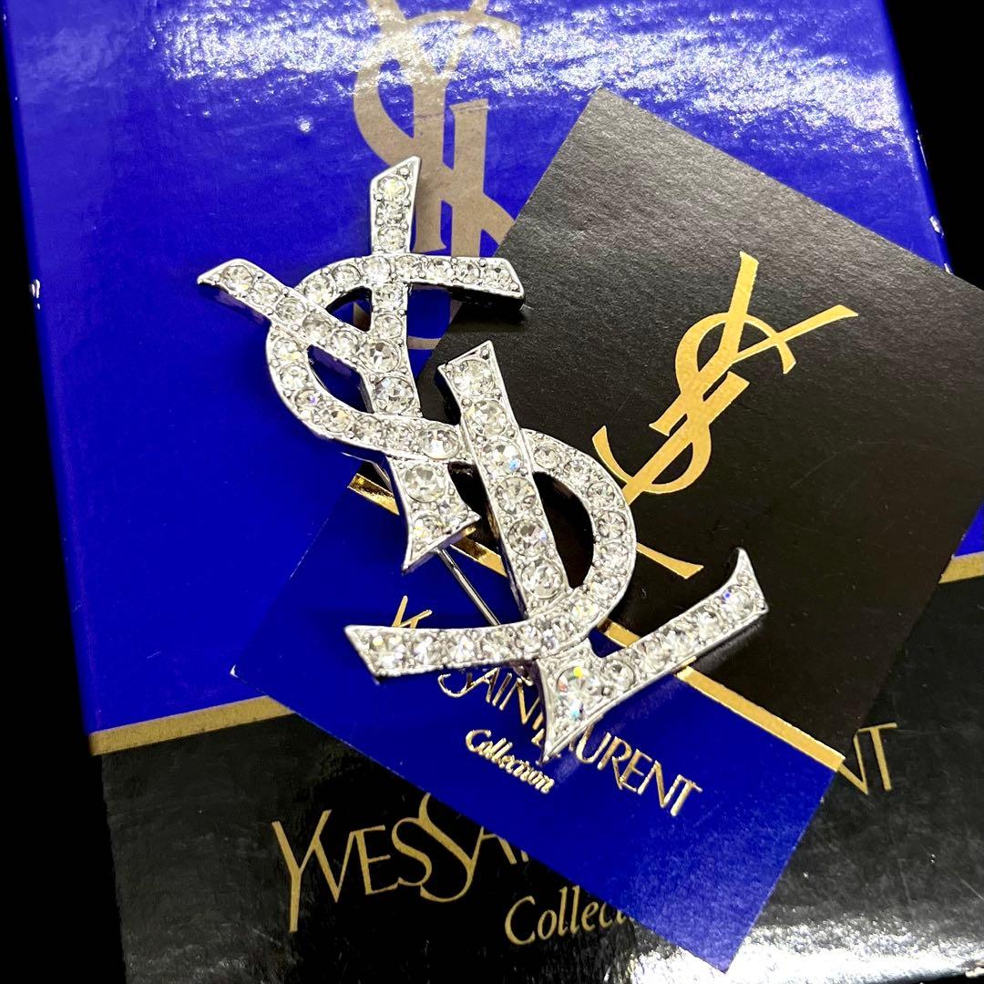 美品✨ イヴサンローラン ブローチ YSL ロゴ ラインストーン