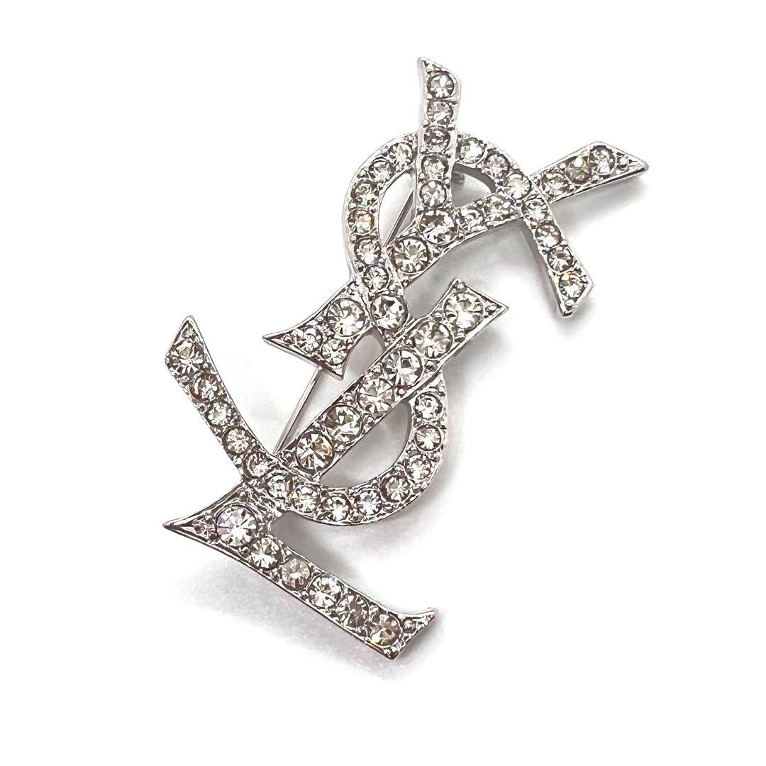 美品✨ イヴサンローラン ブローチ YSL ロゴ ラインストーン