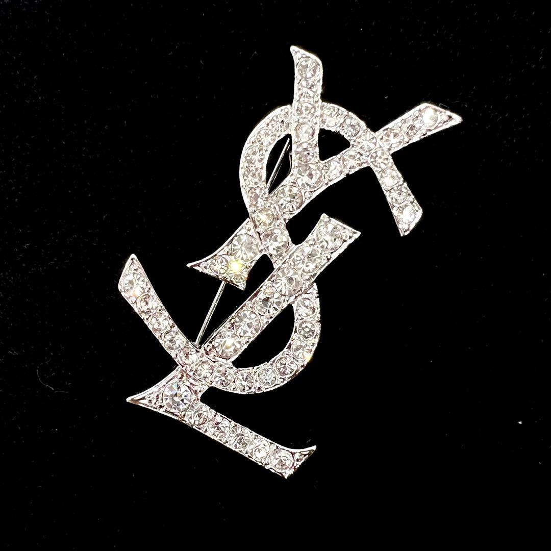 美品✨ イヴサンローラン ブローチ YSL ロゴ ラインストーン