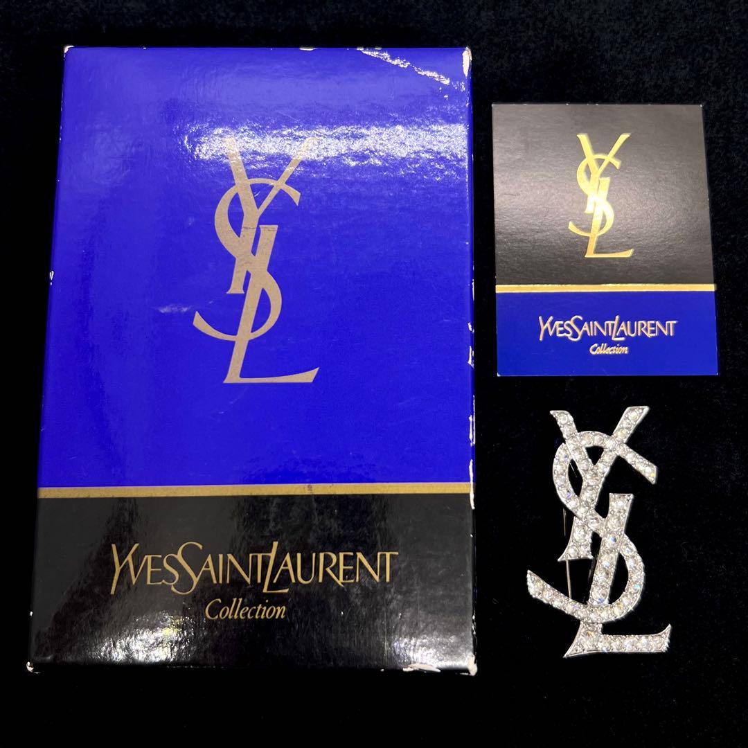 美品✨ イヴサンローラン ブローチ YSL ロゴ ラインストーン