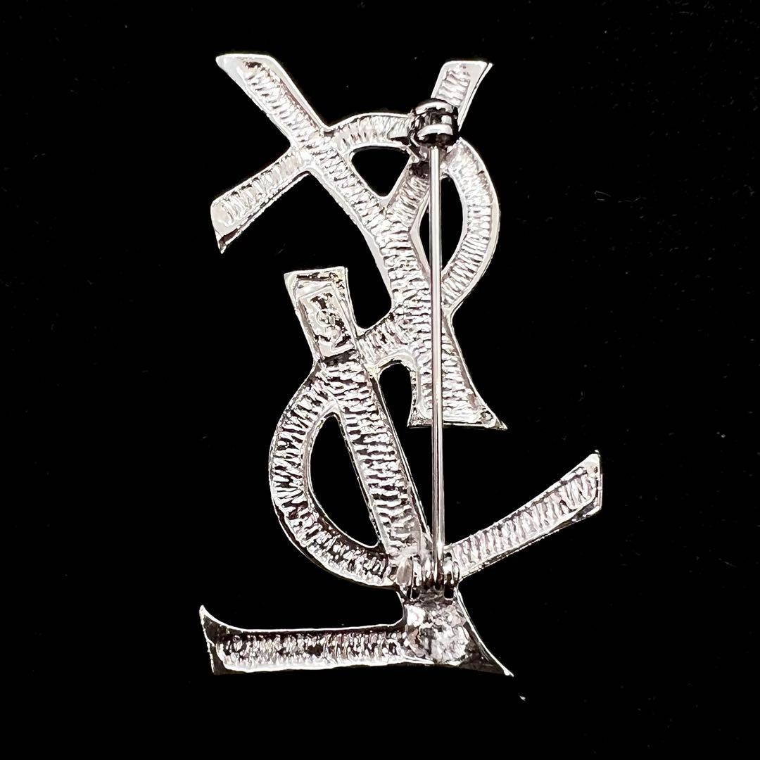 美品✨ イヴサンローラン ブローチ YSL ロゴ ラインストーン