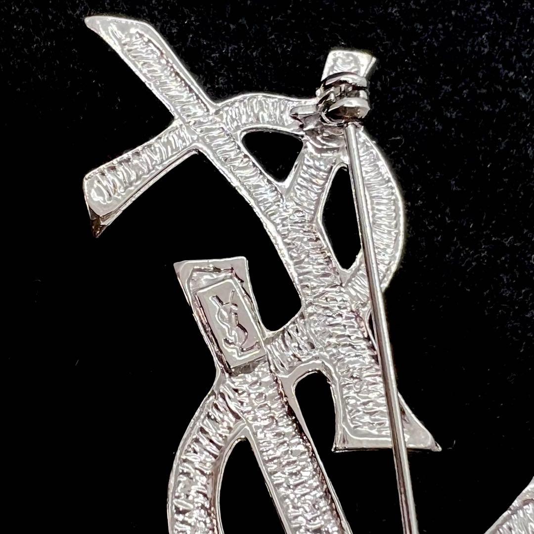 美品✨ イヴサンローラン ブローチ YSL ロゴ ラインストーン