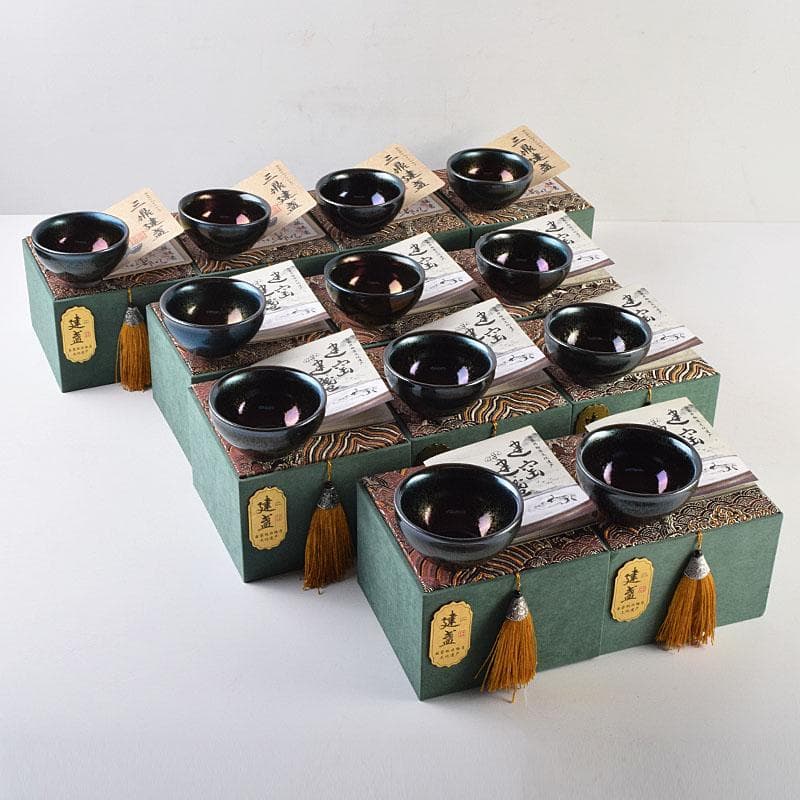 中国　建窯　建盞　天目茶碗　収蔵證書付　12点まとめて　V　R9201B