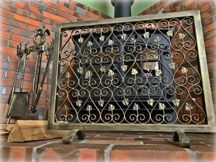 アンティーク☆薪ストーブ用ファイヤーツール&スクリーンセット☆ゴールド