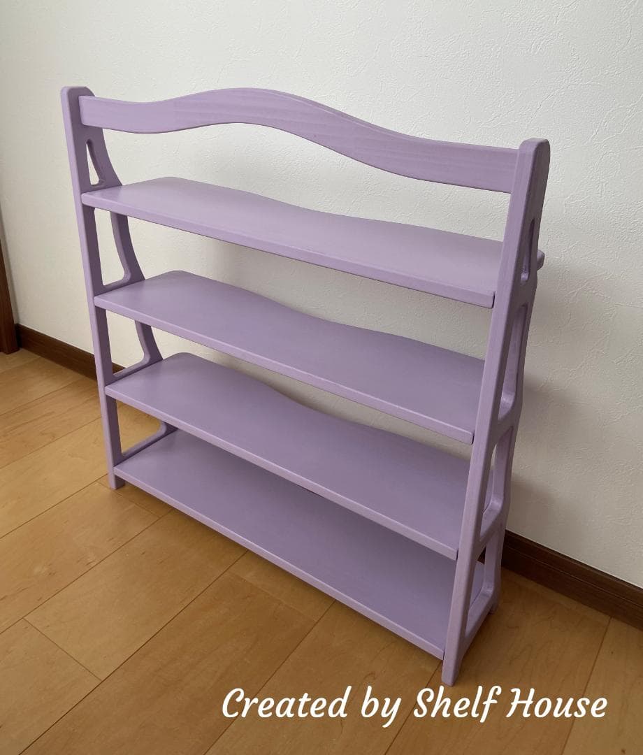 やさしい藤色の曲線木製棚 I