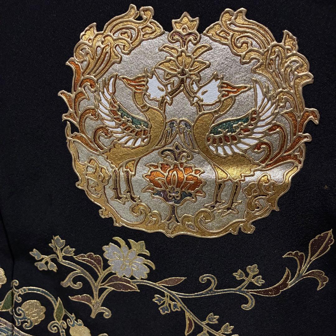 D7 黒留袖 鳳凰 唐草 金箔 正絹 着物 袷 極美品