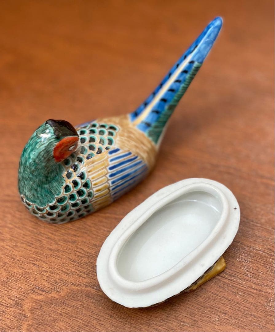 陶器製 九谷焼　雉の小物入れ❓