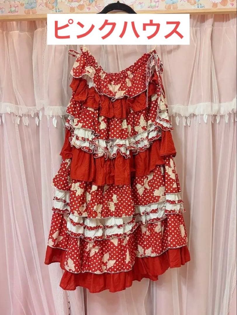 水玉りぼんプリントパッチワークスカート