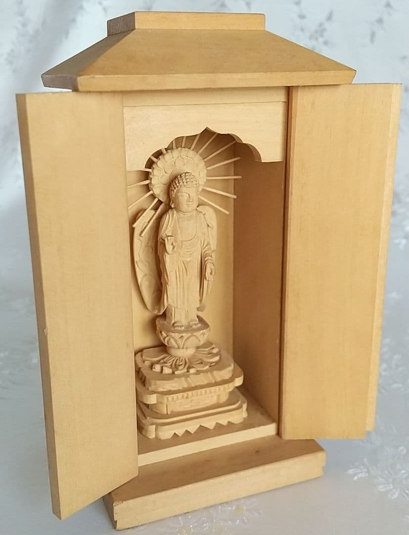 阿弥陀如来立像【極小】#402 厨子入り 木彫 仏像