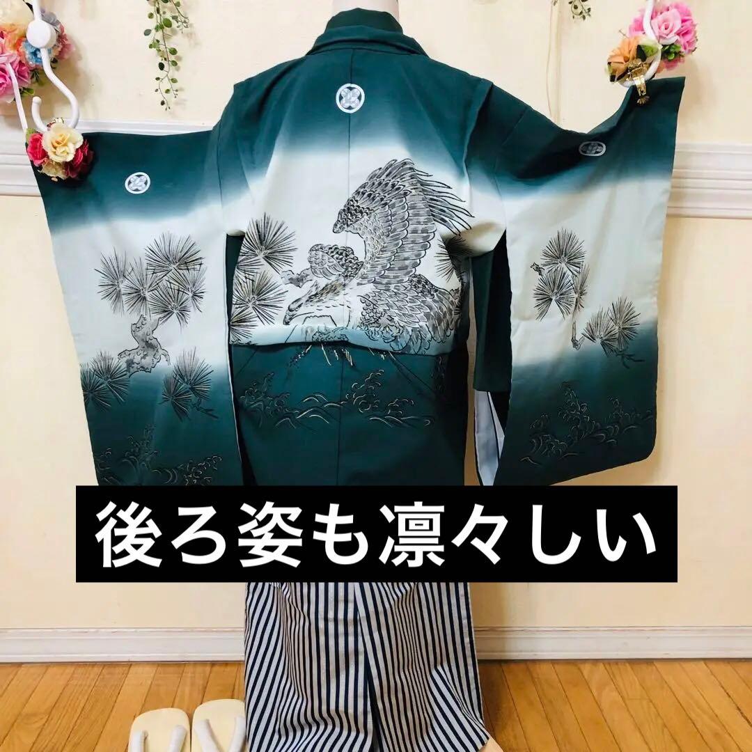七五三 五歳‼️豪華グリーン系に鷹金彩煌びやか❤️完全フルセット‼️家から揃え無る無し