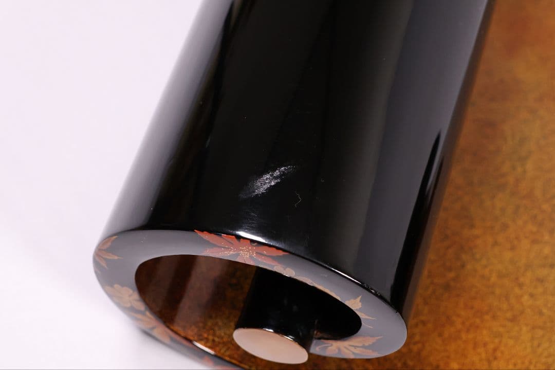 漆芸 紅葉桜 波千鳥 蒔絵 巻足 平卓 花台 黒塗 梨地 木製 楓【MA939】